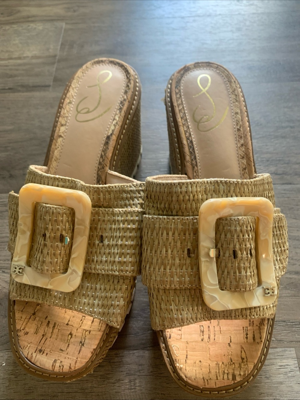 Sam Edelman Livi Woven Platform Chunky Cork Sandals Neutral Brown Women's Sz 8